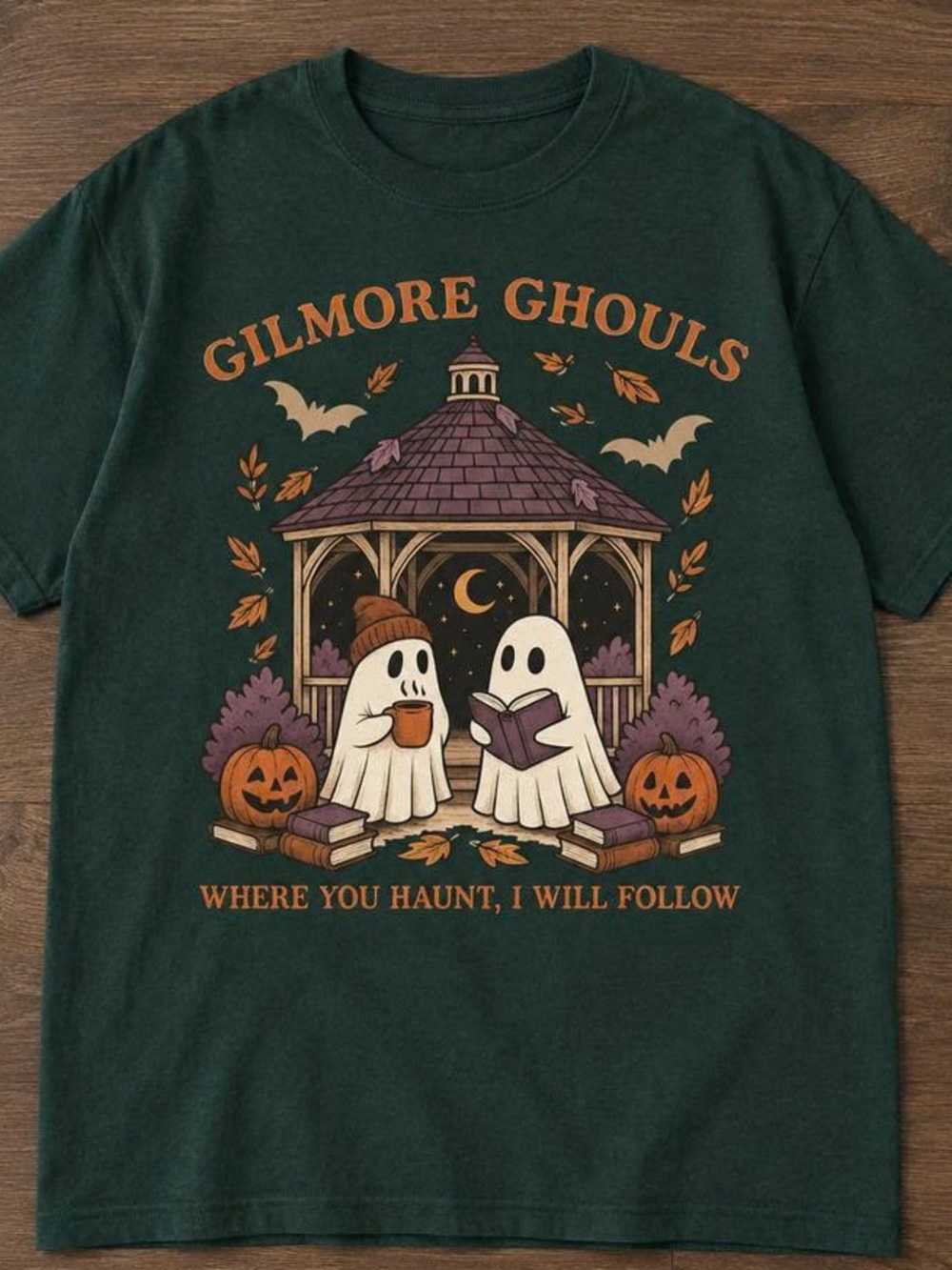 Gilmore Ghouls Kids Halloween Graphic Tee - Forest Green